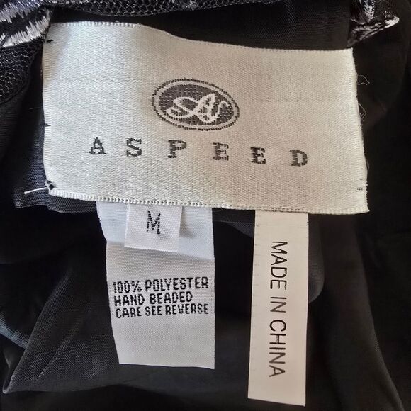 ASPEED Black Embroidered Maxi Dress Embellished Size M Vtg Y2k Prom Glam - Picture 10 of 16